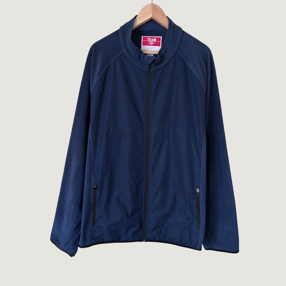 Team 365 Mens Hybrid Fleece Jacket Navy Blue Full Zip 2XL Activewear
